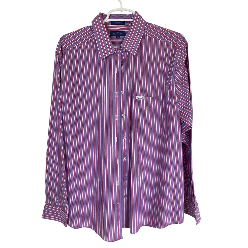 Faconnable Womens XL Long Sleeve Striped Button Down Shirt Purple Pink Cotton